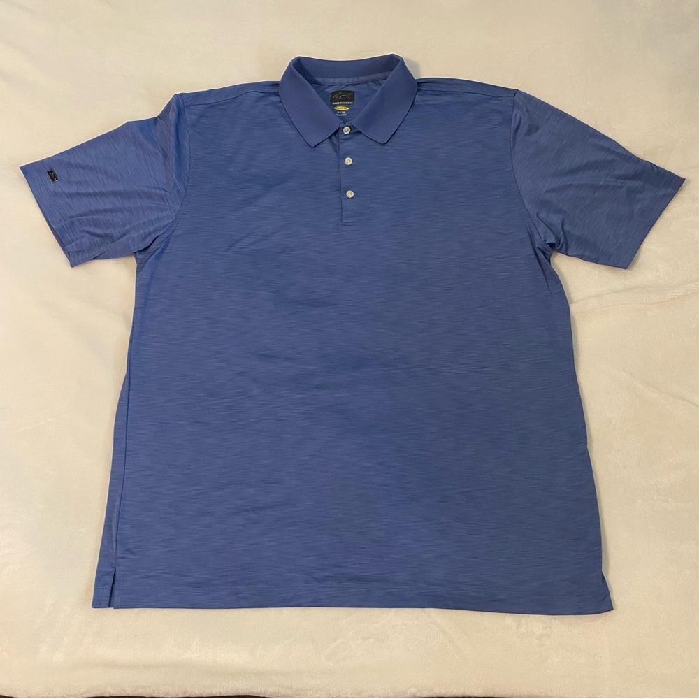 Men's Greg Norman Play Dry Cooling Fabric Polo Shirt Light Cobalt Blue Size XL